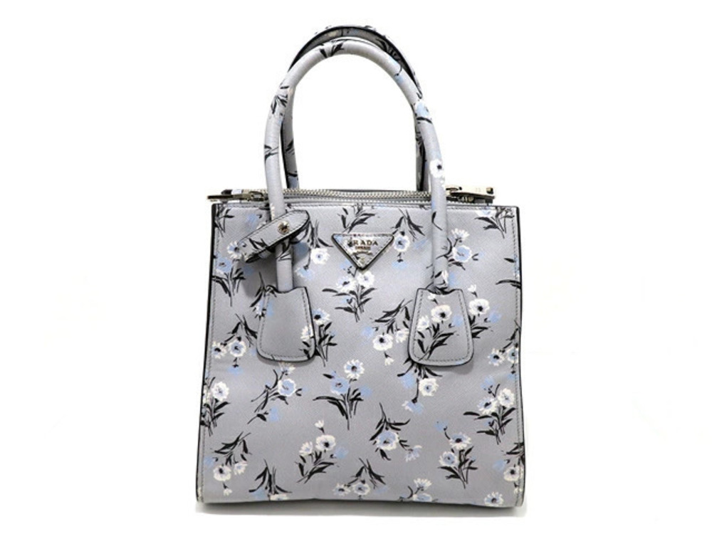Prada handbag blue gray floral leather